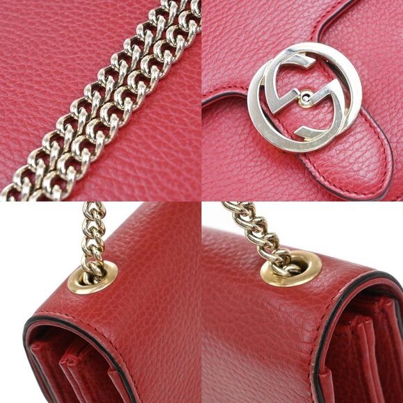 GUCCI Logo Interlocking G Chain Mini Shoulder Bag Leather Red GHW Italy - Picture 15 of 16